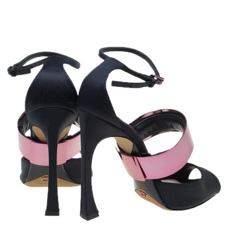 مملوكة مسبقًا Dior Prussian Blue Satin Open Toe Ankle Strap Sandals Size 37