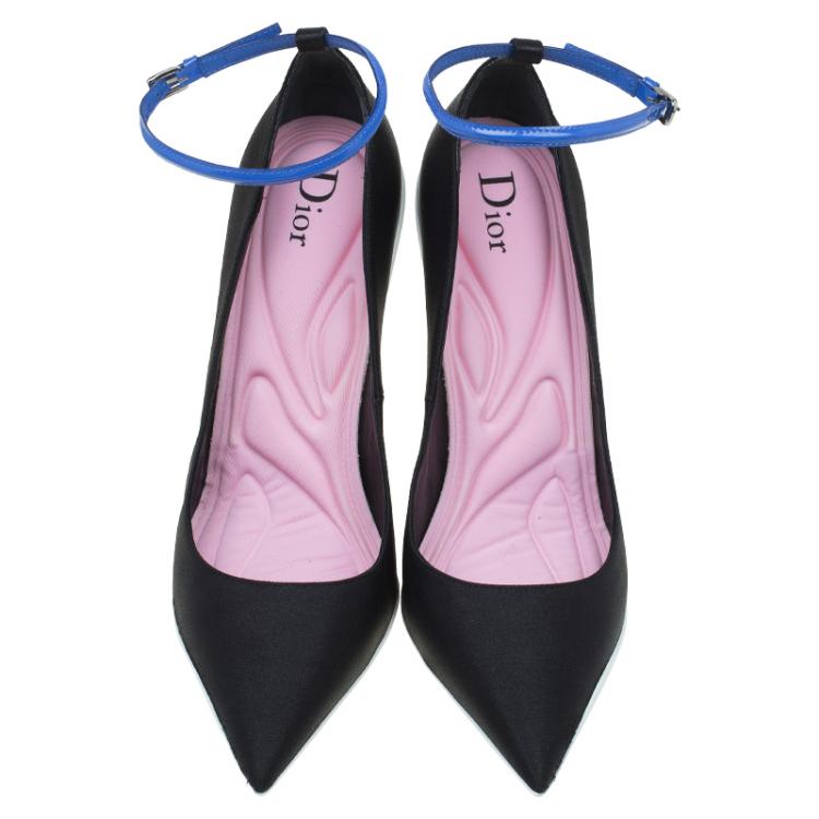 Pre Owned Dior Black Fabric Pointed Toe Ankle Strap Pumps Size 38.5