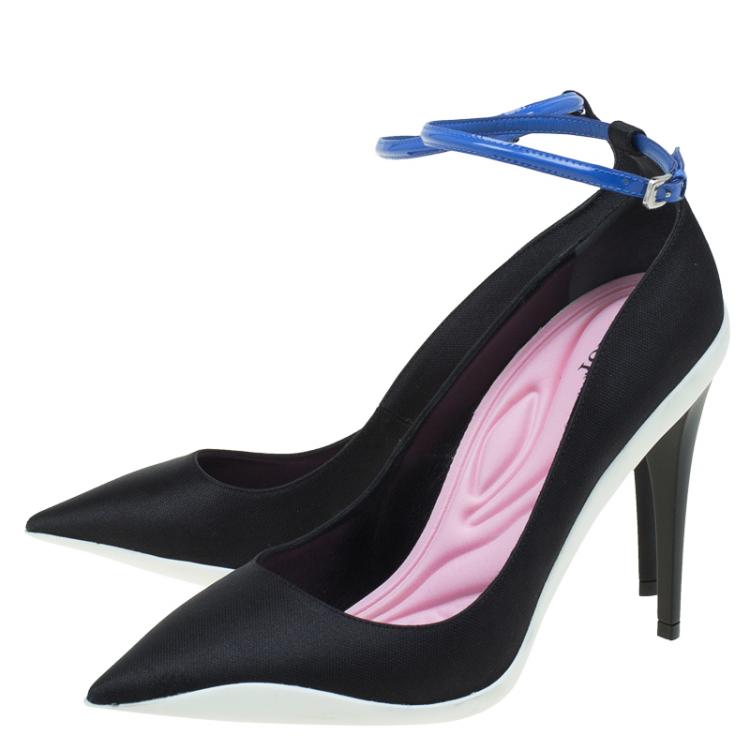 Pre Owned Dior Black Fabric Pointed Toe Ankle Strap Pumps Size 38.5