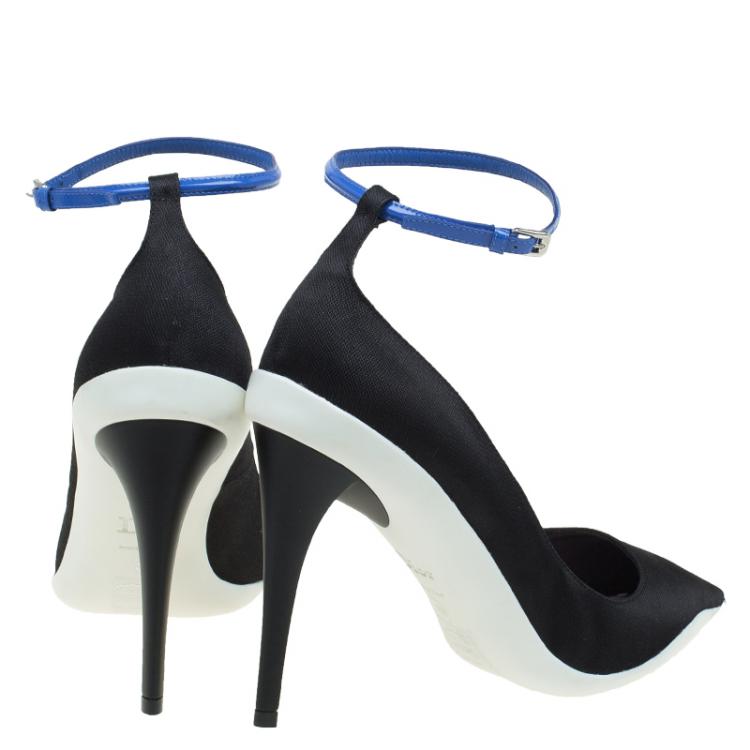 Pre Owned Dior Black Fabric Pointed Toe Ankle Strap Pumps Size 38.5