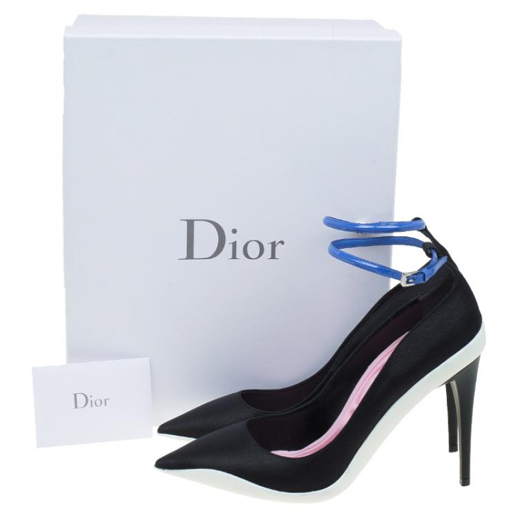 Pre Owned Dior Black Fabric Pointed Toe Ankle Strap Pumps Size 38.5