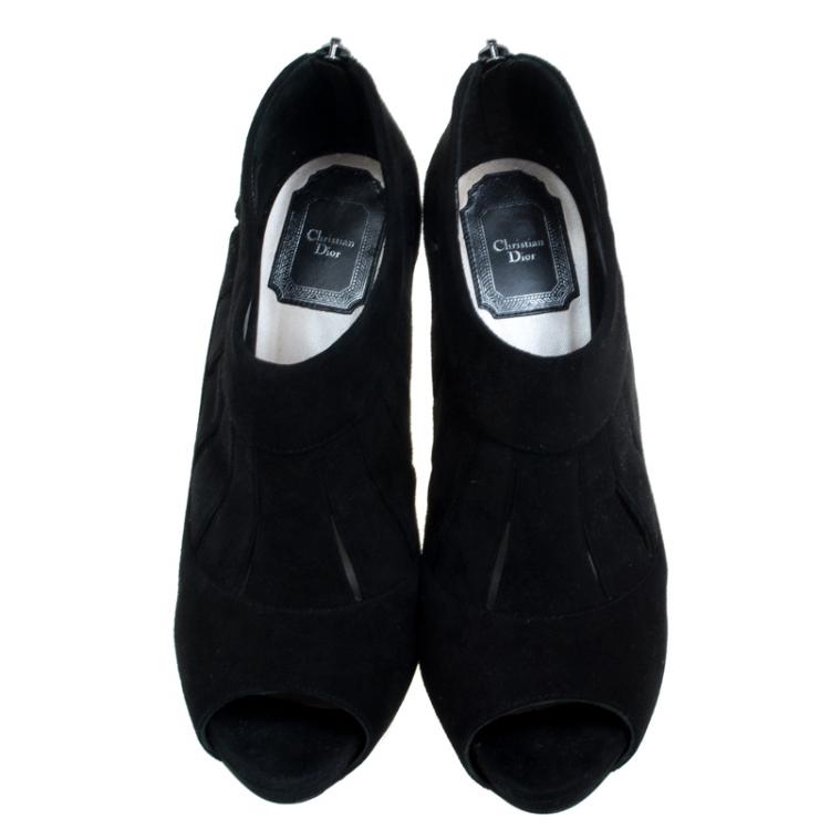 Pre Owned Dior Black Suede Eclipse Cut Out Peep Toe Ankle Booties Size 38.5
