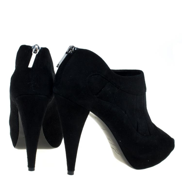 Pre Owned Dior Black Suede Eclipse Cut Out Peep Toe Ankle Booties Size 38.5
