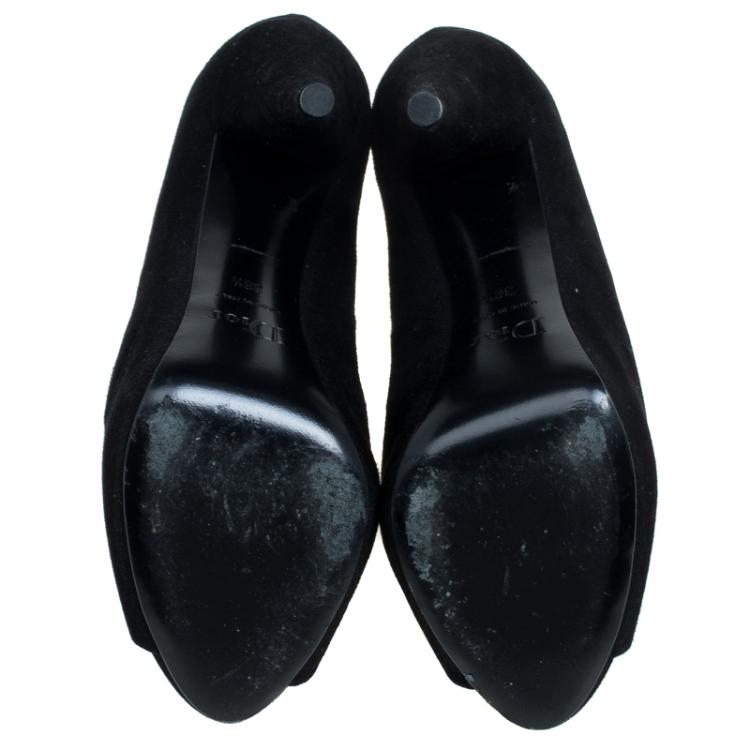Pre Owned Dior Black Suede Eclipse Cut Out Peep Toe Ankle Booties Size 38.5