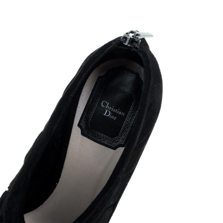 Pre Owned Dior Black Suede Eclipse Cut Out Peep Toe Ankle Booties Size 38.5