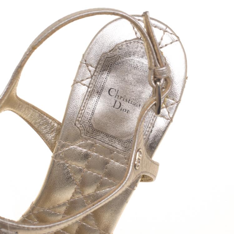 Pre Owned Dior Metallic Gold Leather Strappy Sandals Size 38.5