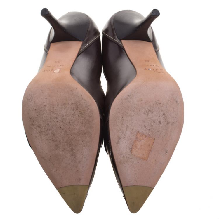 Pre Owned Dior Brown Leather Pointed Toe Logo Pumps Size 39