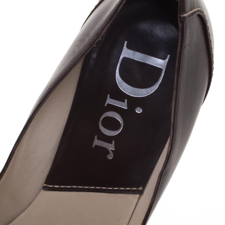 Pre Owned Dior Brown Leather Pointed Toe Logo Pumps Size 39