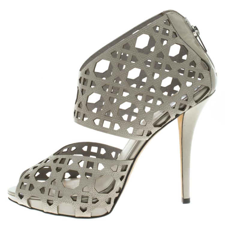 مملوكة مسبقًا Dior Grey Cutout Cannage Leather Miss Dior Caged Sandals Size 41