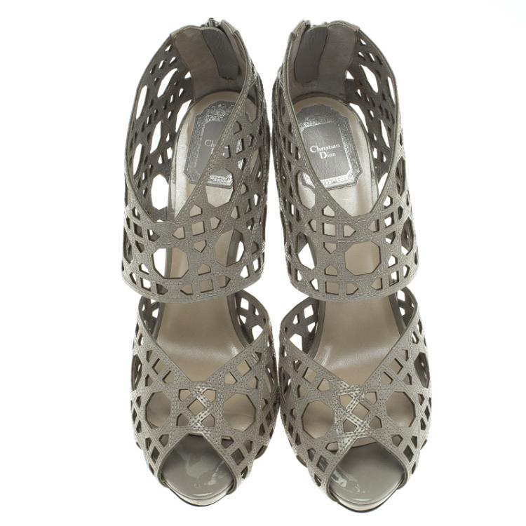 مملوكة مسبقًا Dior Grey Cutout Cannage Leather Miss Dior Caged Sandals Size 41