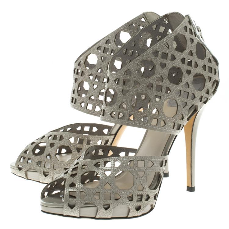 مملوكة مسبقًا Dior Grey Cutout Cannage Leather Miss Dior Caged Sandals Size 41