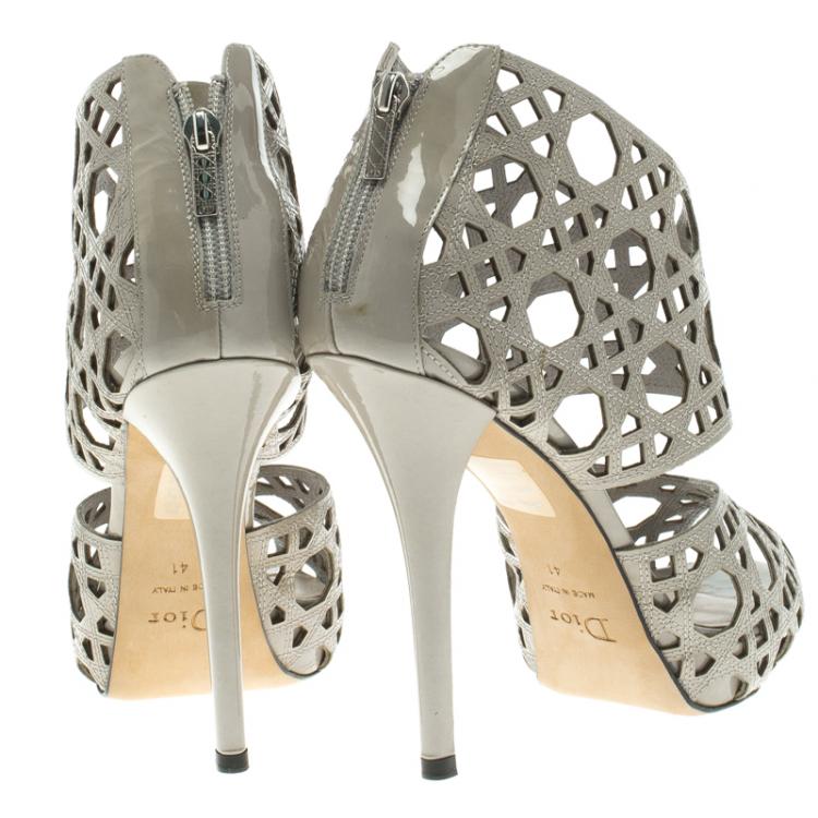 مملوكة مسبقًا Dior Grey Cutout Cannage Leather Miss Dior Caged Sandals Size 41