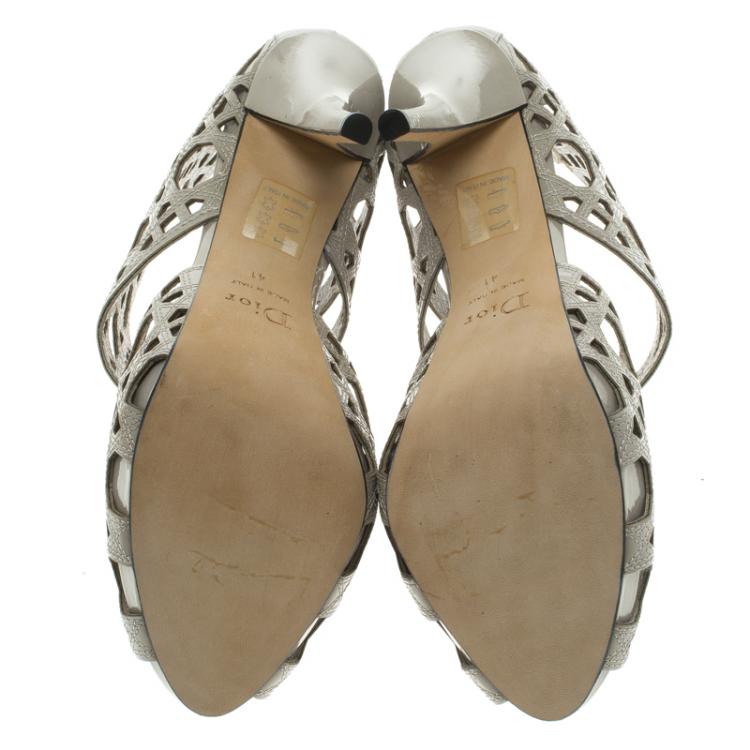 مملوكة مسبقًا Dior Grey Cutout Cannage Leather Miss Dior Caged Sandals Size 41