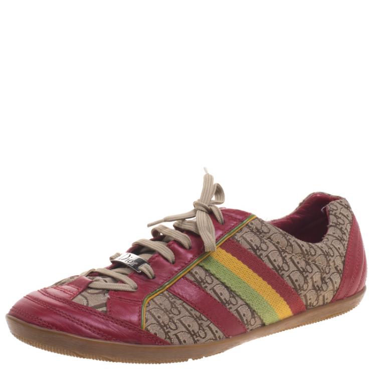Pre Owned Dior Beige and Red Diorissimo Canvas Lace Up Sneakers Size 41