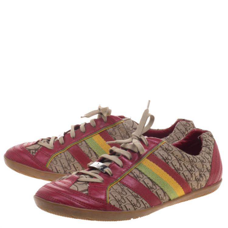 Pre Owned Dior Beige and Red Diorissimo Canvas Lace Up Sneakers Size 41