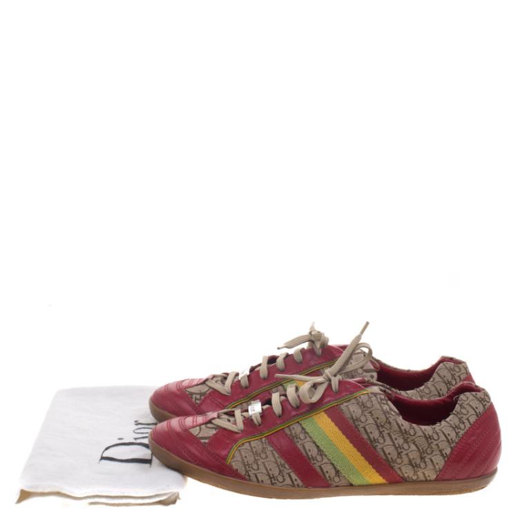 Pre Owned Dior Beige and Red Diorissimo Canvas Lace Up Sneakers Size 41