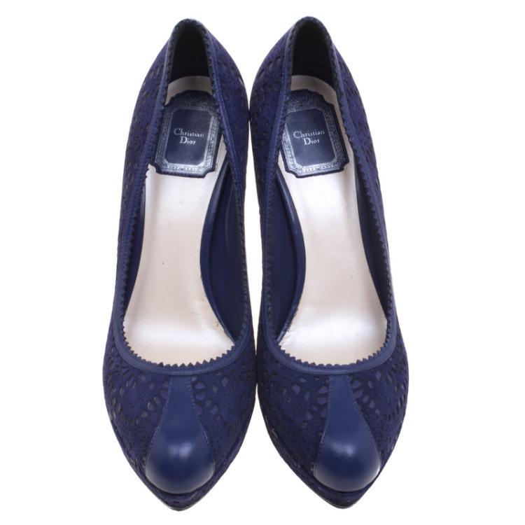 Pre Owned Dior Blue Leather and Laser Cut Suede Dior Byz Platform Pumps Size 40