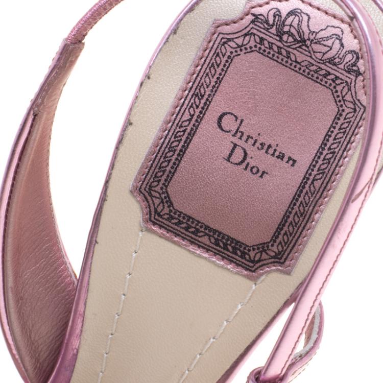Pre Owned Dior Black and Pink Metallic Leather Defile D'orsay Slingback Sandals Size 39