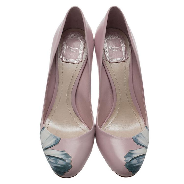 Pre Owned Dior Blush Pink Leather Floral Print Pumps Size 39