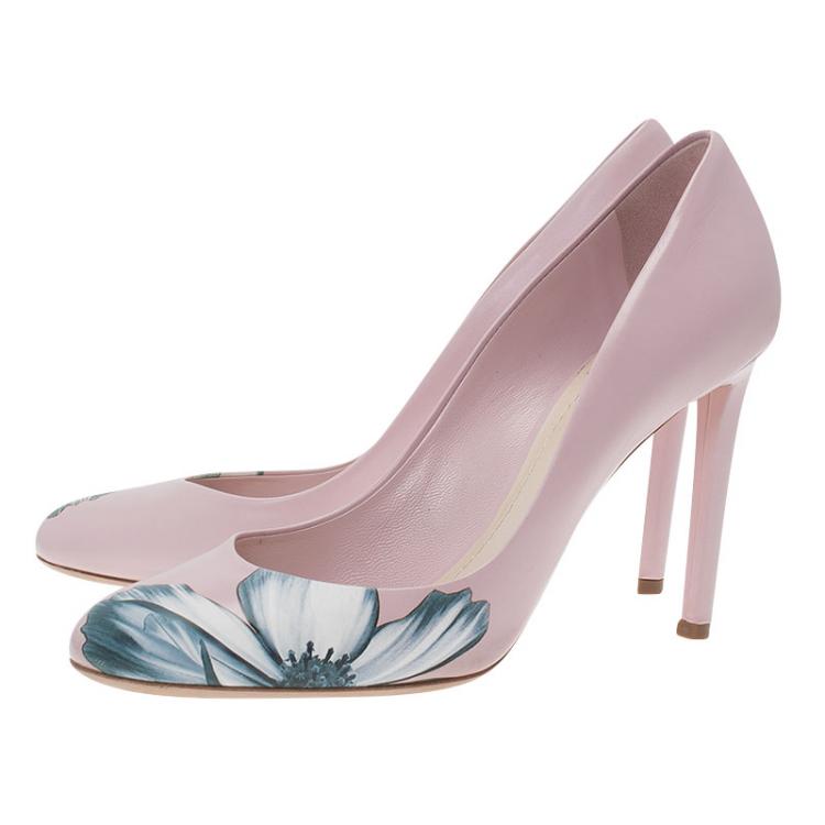 Pre Owned Dior Blush Pink Leather Floral Print Pumps Size 39