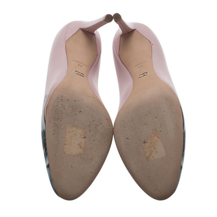 Pre Owned Dior Blush Pink Leather Floral Print Pumps Size 39