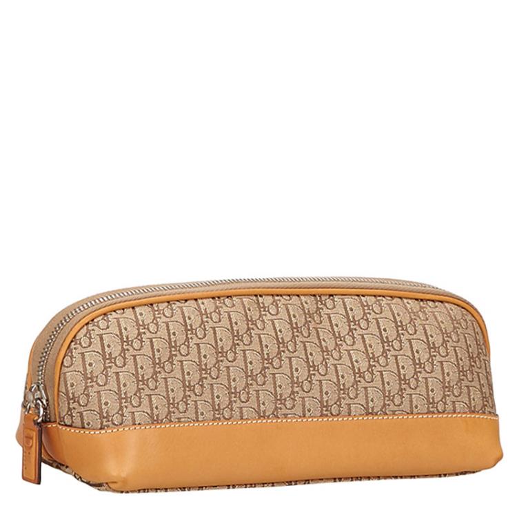 Pre Owned Dior Beige Diorissimo Canvas and Leather Cosmetic Pouch