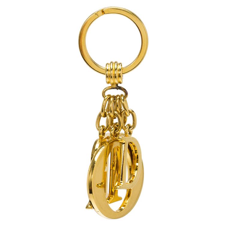 Pre Owned Dior Logo Charm Gold Tone Key Ring