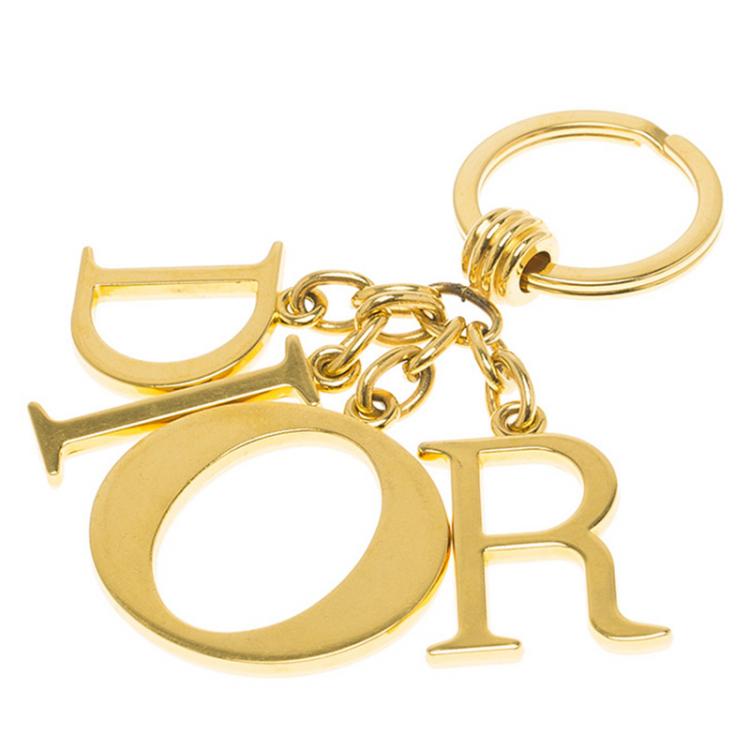 Pre Owned Dior Logo Charm Gold Tone Key Ring