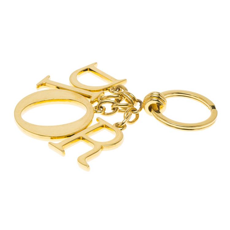 Pre Owned Dior Logo Charm Gold Tone Key Ring