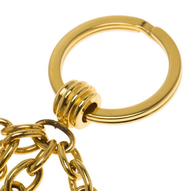 Pre Owned Dior Logo Charm Gold Tone Key Ring