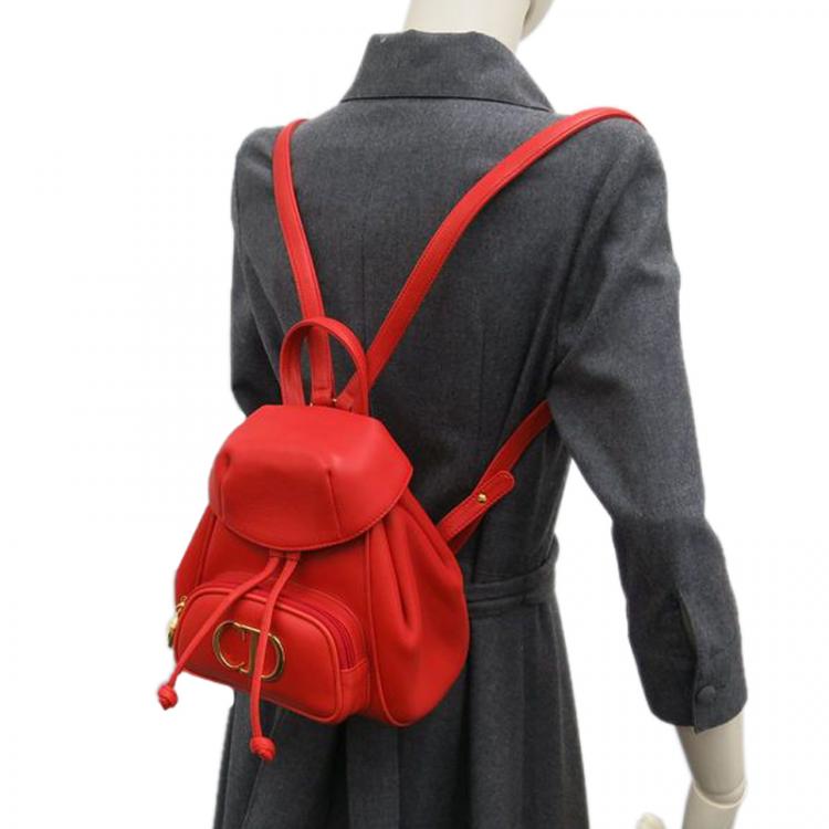Pre Owned Dior Vermilion Calfskin Leather Backpack