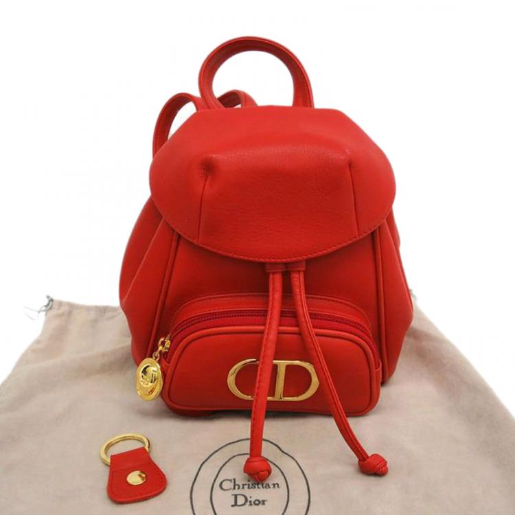 Pre Owned Dior Vermilion Calfskin Leather Backpack