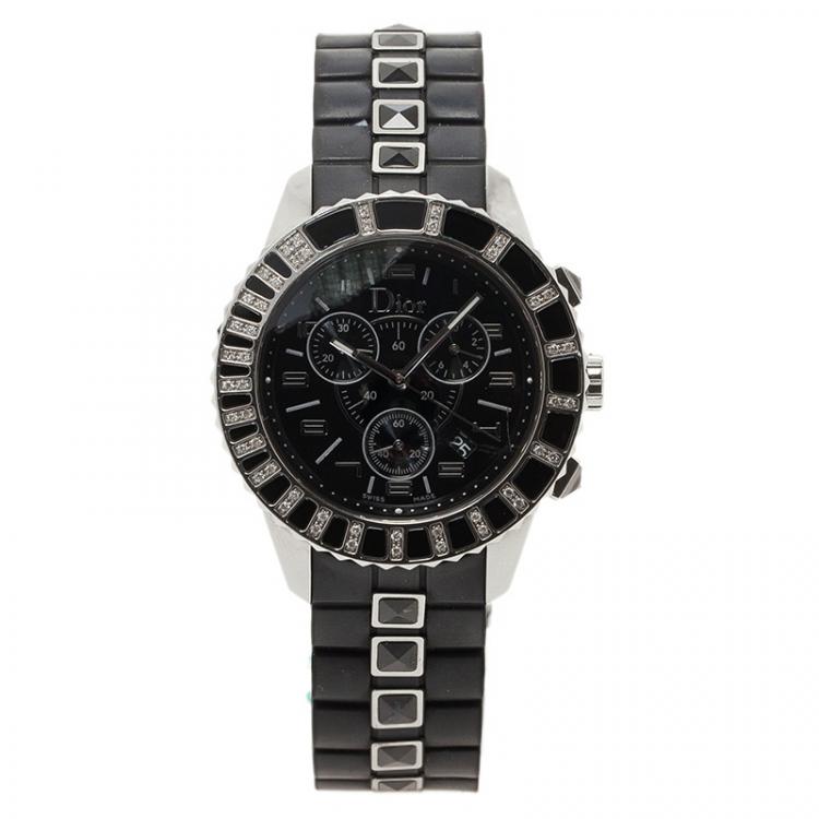 مملوكة مسبقًا Dior Black Stainless Steel Christal Women's Wristwatch 38MM