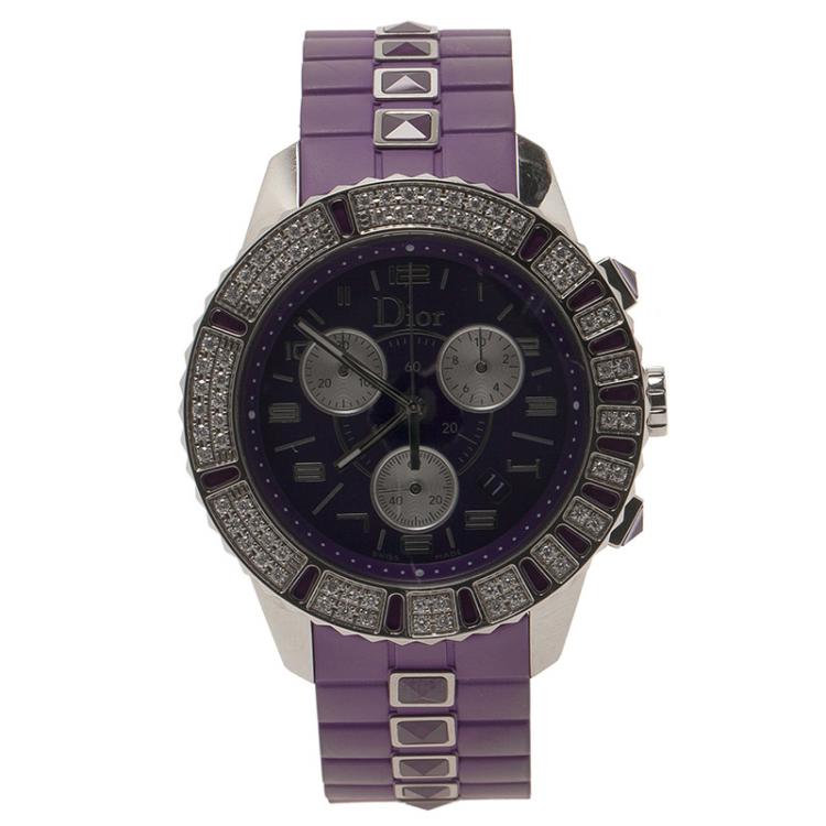 Pre Owned Dior Purple Stainless Steel Christal Women's Wristwatch 38MM