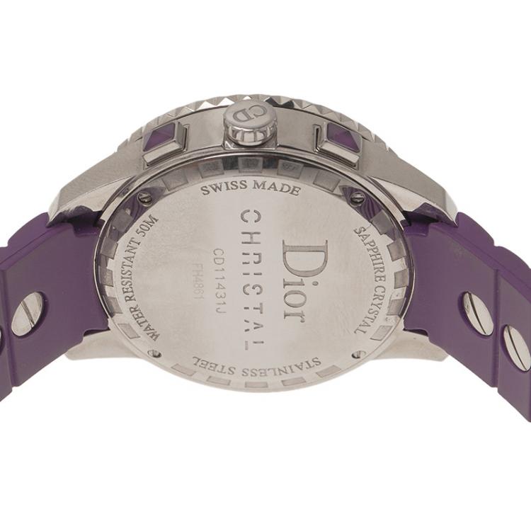 Pre Owned Dior Purple Stainless Steel Christal Women's Wristwatch 38MM