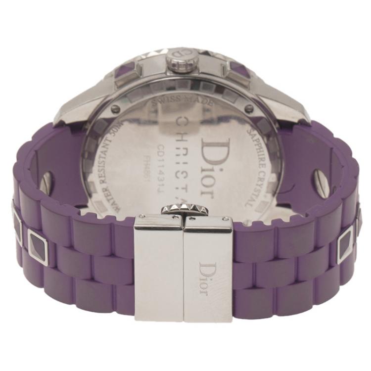 Pre Owned Dior Purple Stainless Steel Christal Women's Wristwatch 38MM