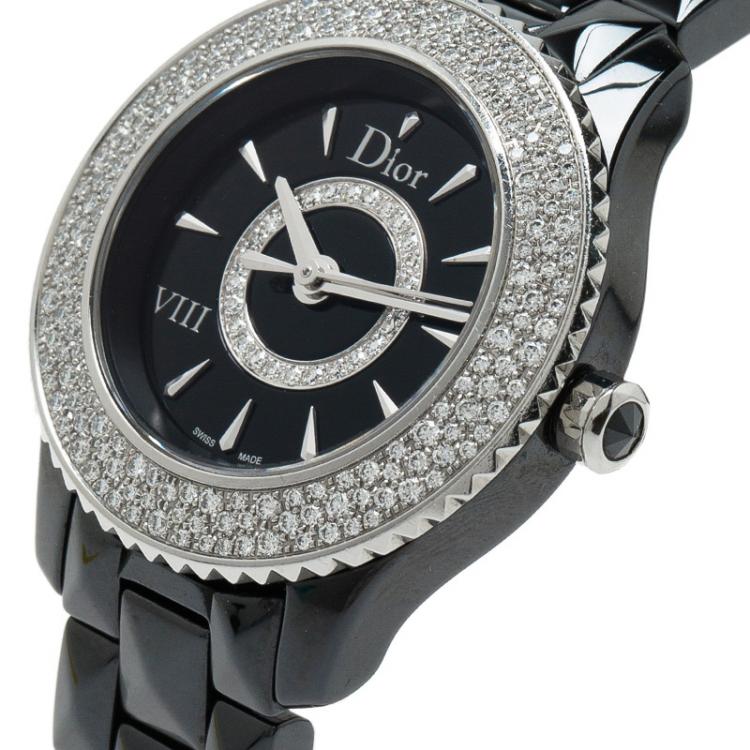 Pre Owned Dior Black Ceramic Diamond VIII Women's Wristwatch 28MM