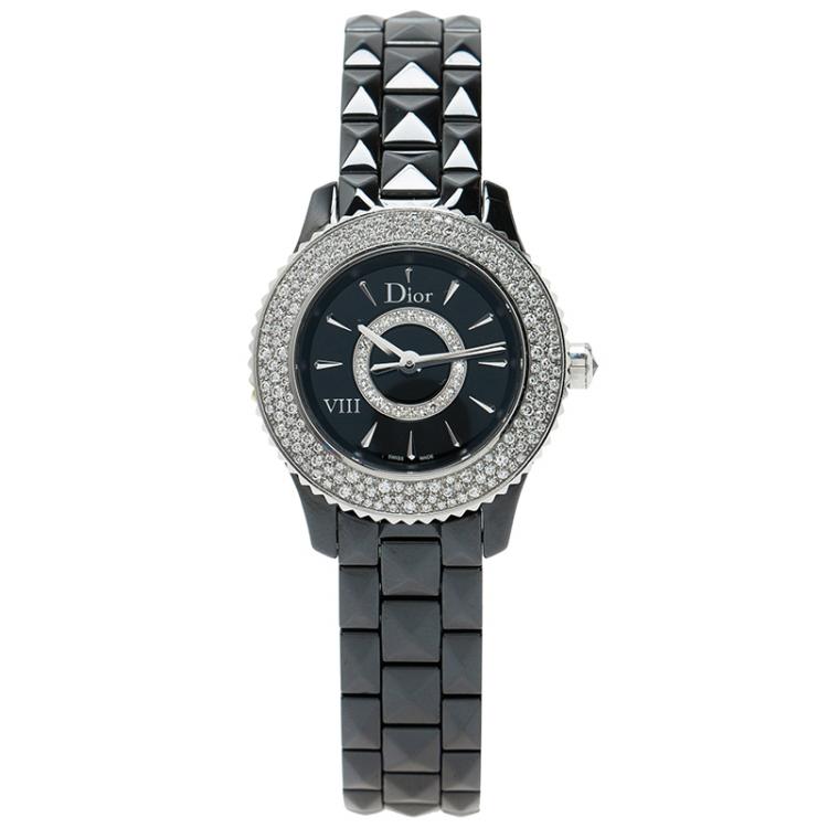 Pre Owned Dior Black Ceramic Diamond VIII Women's Wristwatch 28MM