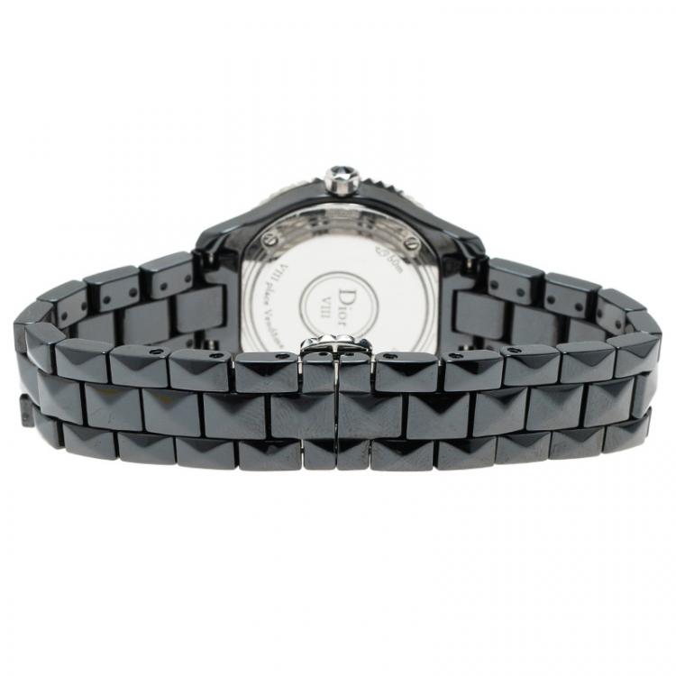 Pre Owned Dior Black Ceramic Diamond VIII Women's Wristwatch 28MM