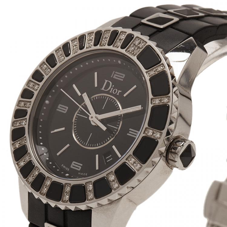 Pre Owned Dior Black Stainless Steel Christal Women's Wristwatch 34MM