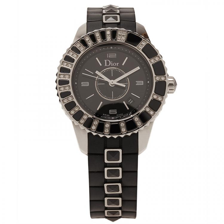 Pre Owned Dior Black Stainless Steel Christal Women's Wristwatch 34MM