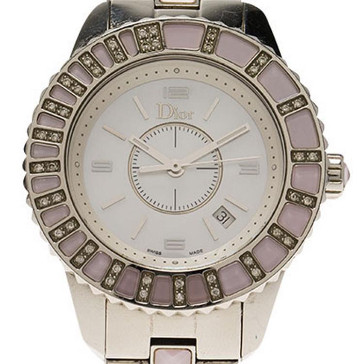 Pre Owned Dior Mother Of Pearl Stainless Steel Christal Women's Wristwatch 32MM