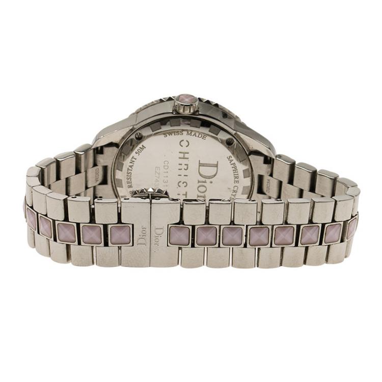 Pre Owned Dior Mother Of Pearl Stainless Steel Christal Women's Wristwatch 32MM