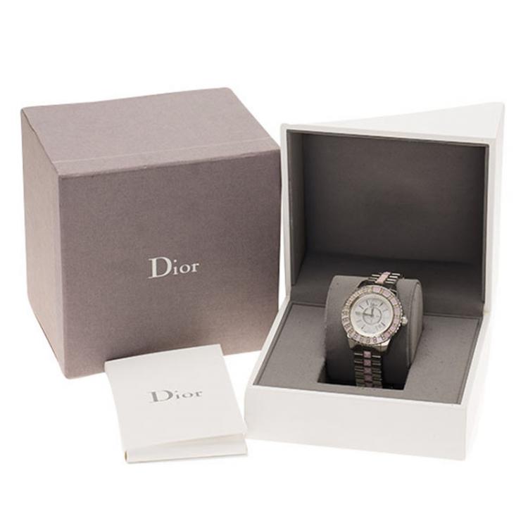 Pre Owned Dior Mother Of Pearl Stainless Steel Christal Women's Wristwatch 32MM