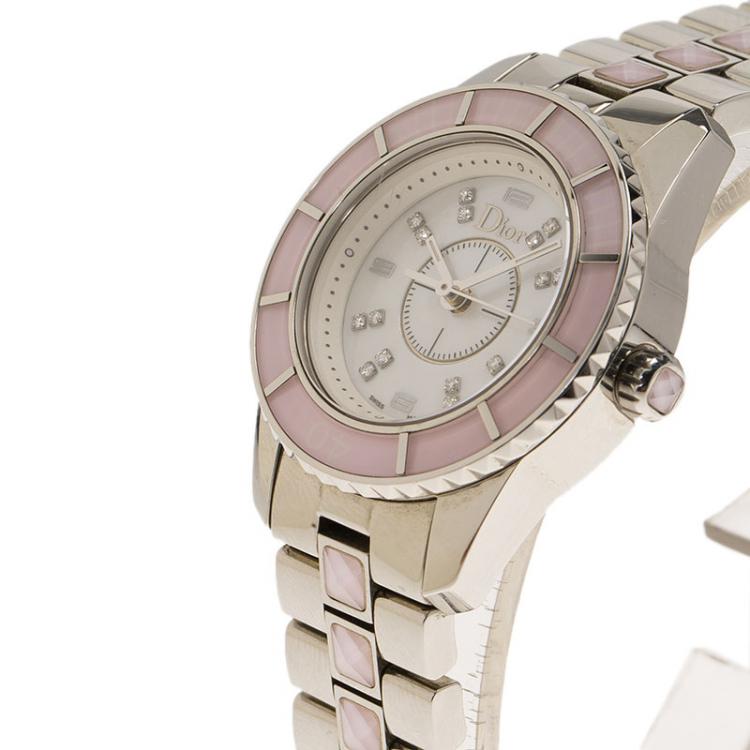 Pre Owned Dior Mother of Pearl Stainless Steel Christal CD112110M002 Women's Wristwatch 28MM