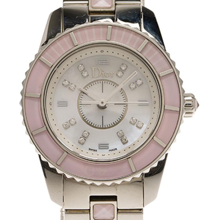 Pre Owned Dior Mother of Pearl Stainless Steel Christal CD112110M002 Women's Wristwatch 28MM