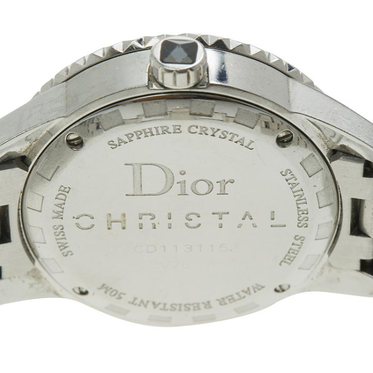 Pre Owned Christian Dior Black Stainless Steel and Diamond Christal CD113115 Women's Wristwatch 33MM