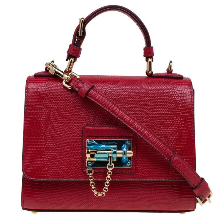 مملوكة مسبقًا Dolce and Gabbana Red Lizard Embossed Leather Small Monica Tote