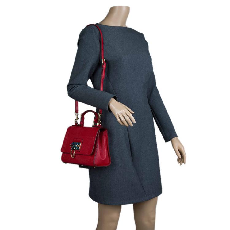 مملوكة مسبقًا Dolce and Gabbana Red Lizard Embossed Leather Small Monica Tote