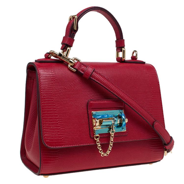 مملوكة مسبقًا Dolce and Gabbana Red Lizard Embossed Leather Small Monica Tote
